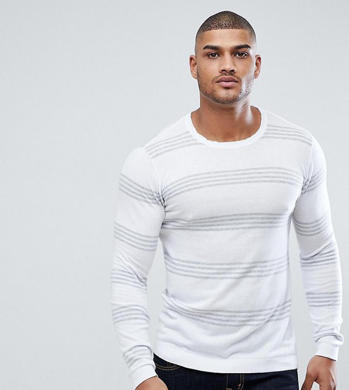 Asos Tall Striped Cotton Sweater In White And Gray - White
