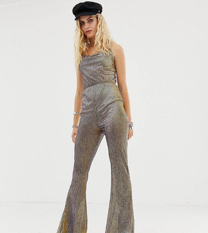 Elsie & Fred Gold Glitter Flared Jumpsuit - Gold