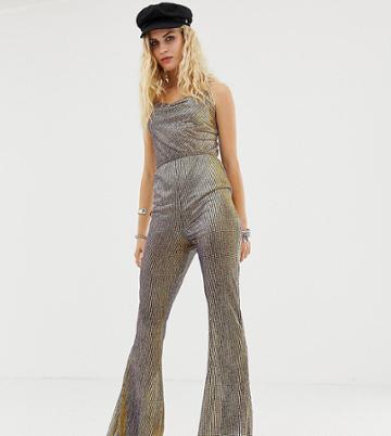 Elsie & Fred Gold Glitter Flared Jumpsuit - Gold