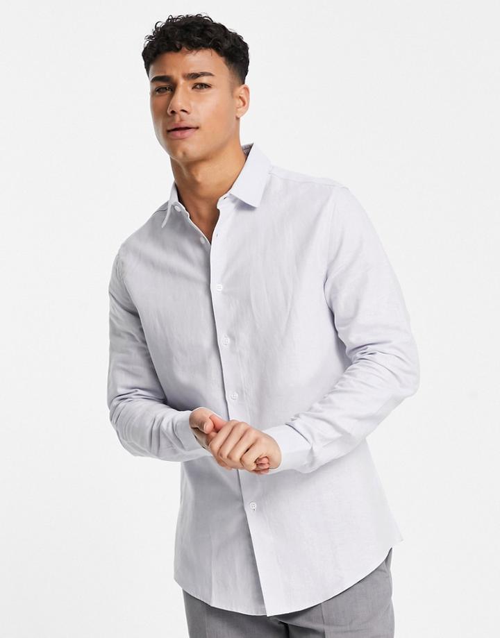Asos Design Regular Smart Linen Shirt In Blue