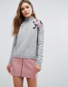 New Look Floral Embroidered Sweater - Gray