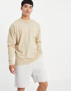 New Look Long Sleeve T-shirt With Pocket In Washed Stone-neutral