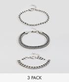 Asos Design Mixed Chain Bracelet Pack In Burnished Silver - Silver