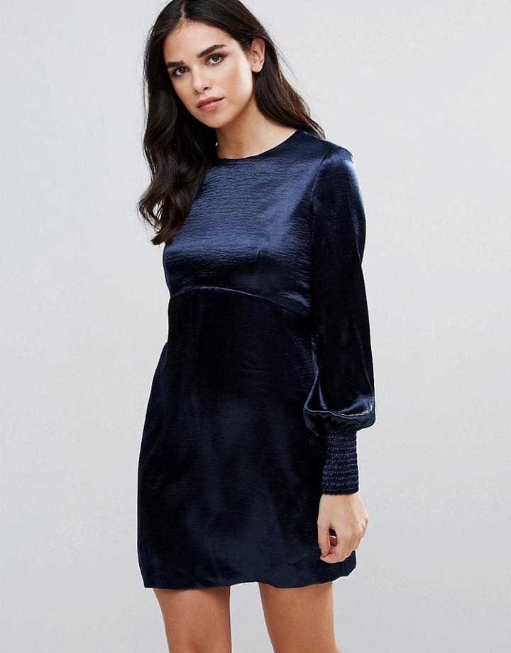 Traffic People Bell Sleeve Satin Shift Dress - Navy