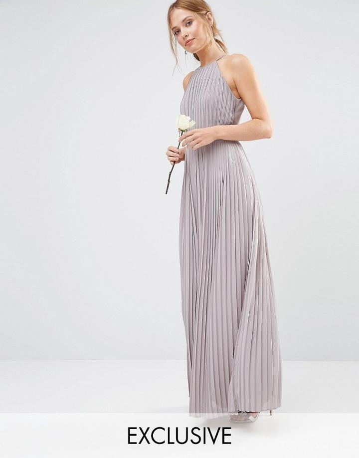 Tfnc Wedding High Neck Pleated Maxi Dress - Gray