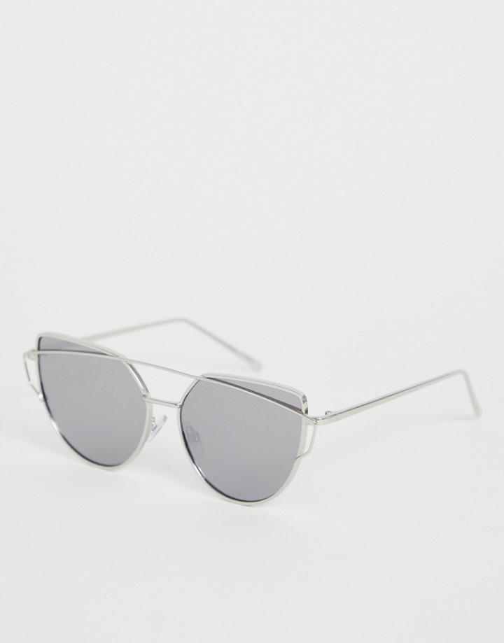 Jeepers Peepers Cat Eye Sunglasses With Brow Bar-silver