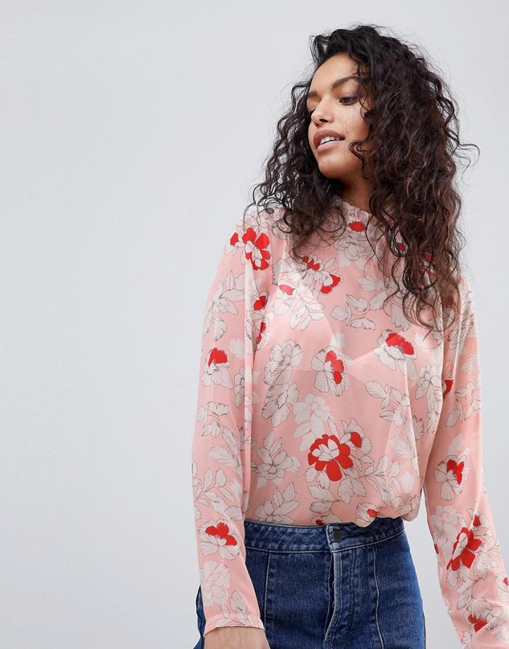 Vila Floral Sheer Blouse - Multi