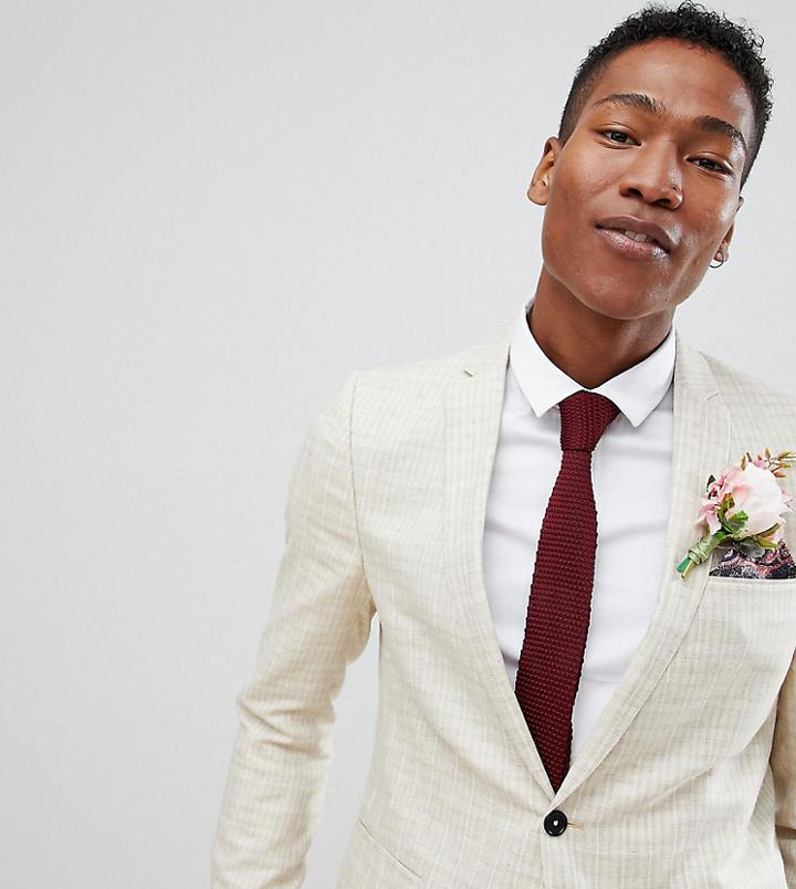 Noak Slim Wedding Suit Jacket In Check - Cream