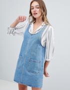 Monki Denim Pinny Dress With Organic Cotton In Light Blue - Blue