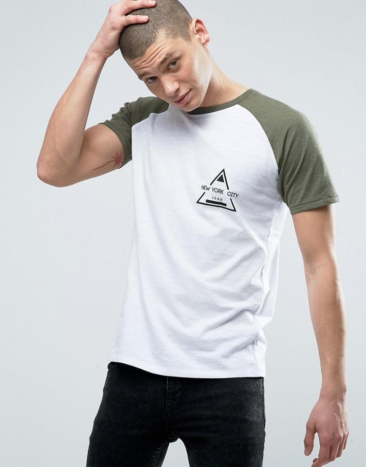 Threadbare Raglan Contrast Logo T-shirt - Green
