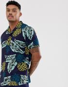 New Look Revere Collar Shirt In Pineapple Print-blue