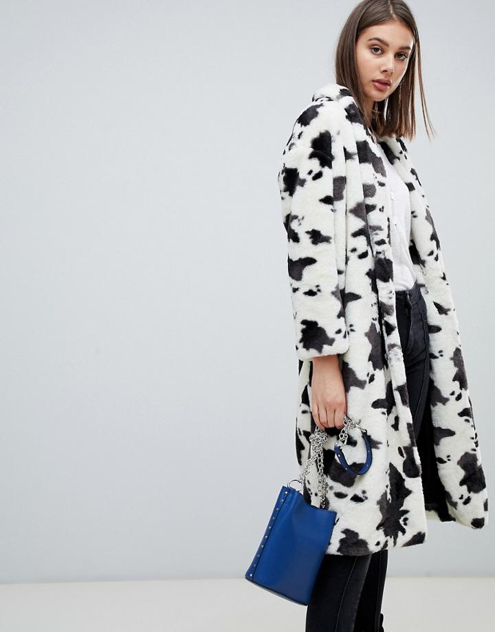 Religion Serpent Cow Print Faux Fur Coat - Multi