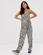 New Look Cuff Jumpsuit In Animal Print - Black