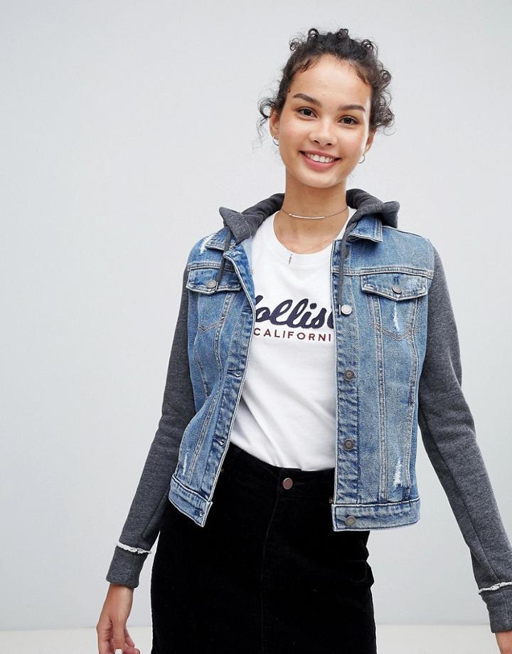 Hollister Denim Jacket With Jersey Internal - Blue