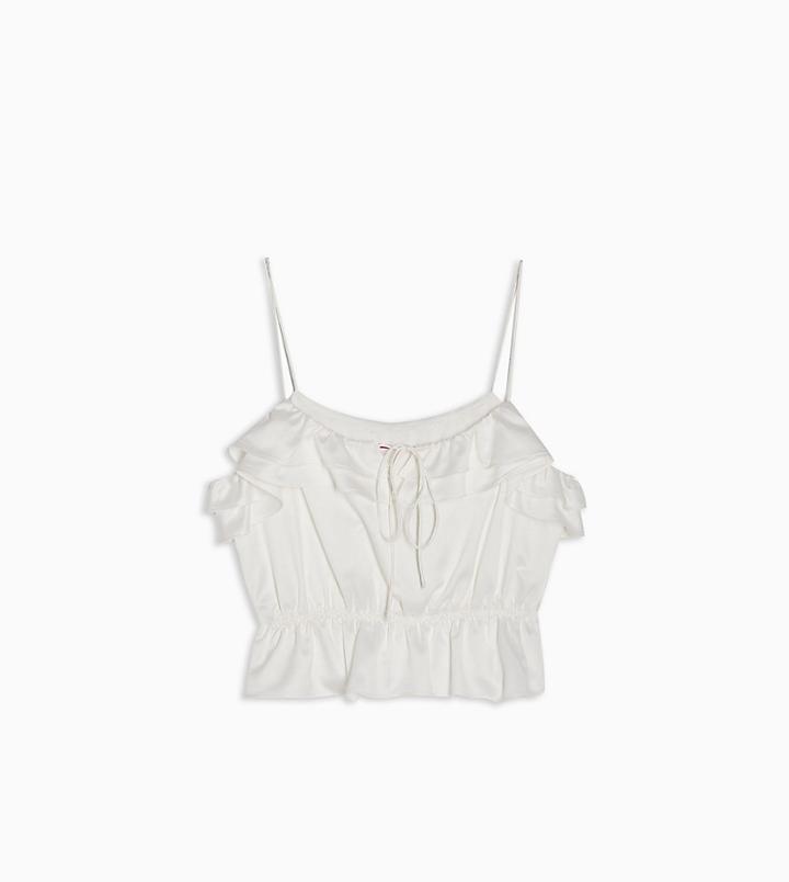 Topshop Petite Ruffle Cami In Cream-white
