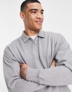 Asos Design Oversized Half Zip Sweatshirt With Collar Neck In Gray-grey