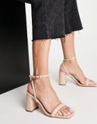 Asos Design Hilton Barely There Block Heeled Sandals In Beige-neutral