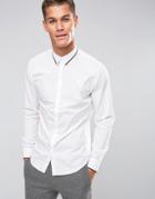 Selected Homme Longsleeve Slim Shirt With Tipped Collar - White