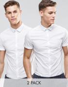 Asos Skinny Shirt In White With Short Sleeves 2 Pack Save 15% - White