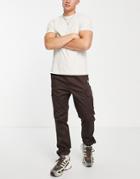 Le Breve Cargo Pants With Elastic Waist & Hem In Dark Brown