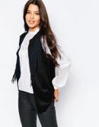Style London Sleeveless Jacket With Fringing - Black