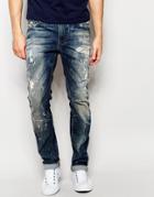 Diesel Jeans Thavar 830k Dna Slim Fit Stretch Extreme Rips Bleach - Mid Distressed Wash