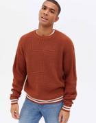 New Look Waffle Stripe Sweater In Burnt Orange