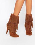 Asos Easy Going Pointed Fringed Ankle Boots - Chestnut