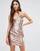 Daisy Street Sequin Dress With Plunge Neck - Pink