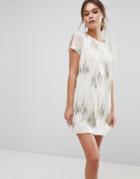 Liquorish Sequined Shift Dress - Cream