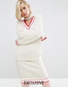 Wah London X Asos Cable Knit Cricket Sweater - Cream