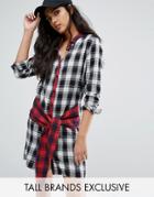 Daisy Street Tall Oversized Checked Shirt Dress With Contrast Tie Waist - Multi