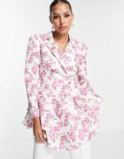 Asos Design Jersey Peplum Blazer In Pink Floral