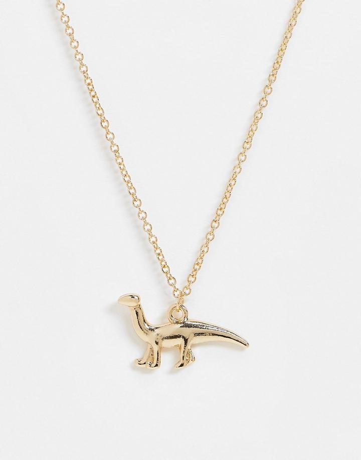 Asos Design Necklace With Dinosaur Pendent In Gold Tone