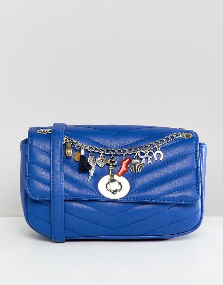 Stradivarius Quilted Chain Cross Body Bag In Blue - Blue
