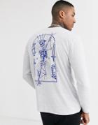 Asos Design Relaxed Long Sleeve T-shirt With Skeleton Back Print And Chest Embroidery In White Marl