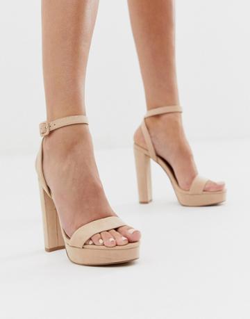 Asos Design Nutshell Platform Barely There Heeled Sandals In Beige