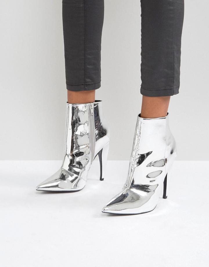 Asos Evangelina Pointed Ankle Boots - Silver