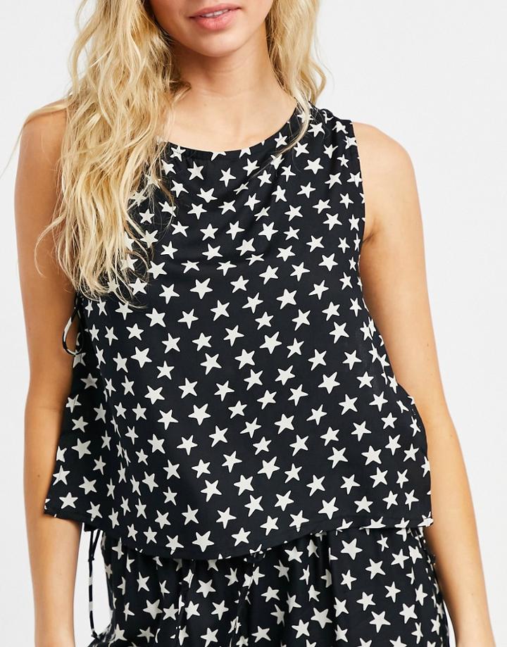 Asos Design Mix & Match 100% Modal Star Tie Side Pyajama Cami In Black & White