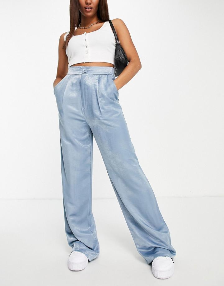 Stradivarius Satin Pants In Blue-gray