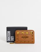 Love Moschino Stud Zip Around Wallet In Tan-brown