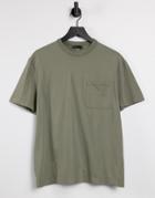 Asos Design Relaxed T-shirt With Pocket In Washed Khaki-neutral