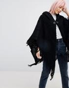 Qed London Fringe Cape - Black