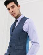 Harry Brown Wedding Wool Blend Slim Fit Summer Tweed Suit Vest - Blue