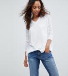 Asos Petite Top With V-neck In Oversized Lightweight Rib - White