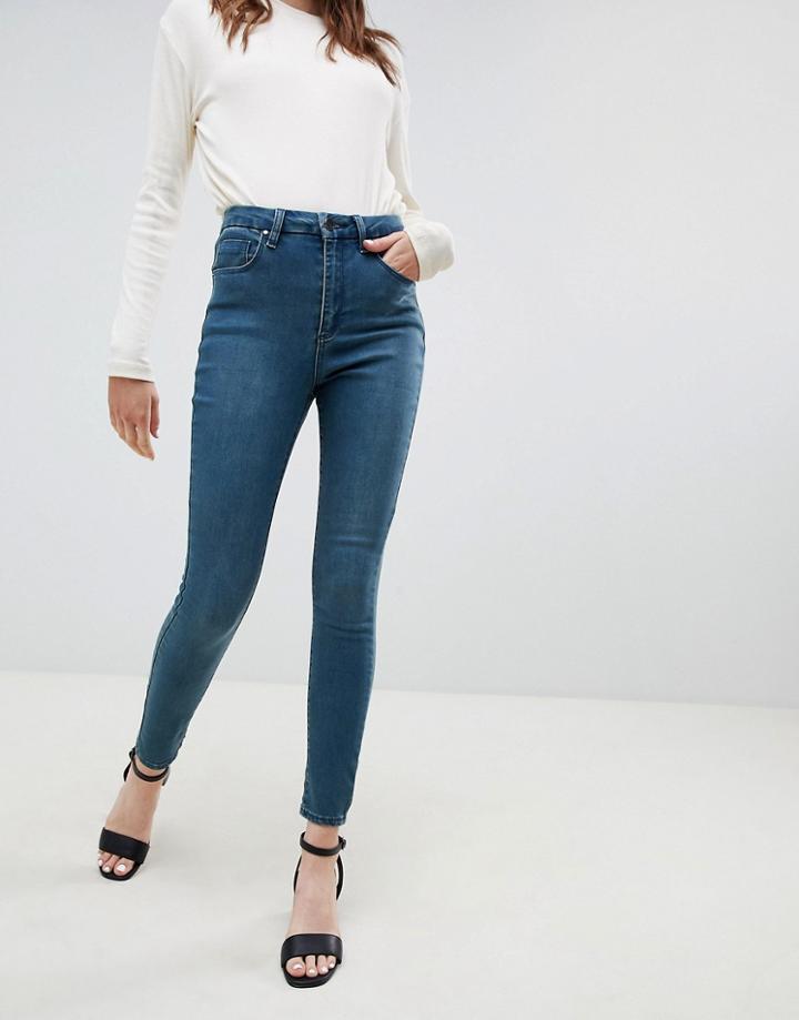 Asos Design 'sculpt Me' High Waisted Premium Jeans In Green Cast Blue - Blue