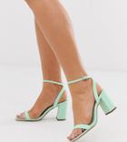 Asos Design Hong Kong Barely There Block Heeled Sandals In Mint - Green