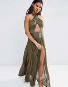 Asos Slinky Jersey Cross Wrap Maxi Beach Dress - Green