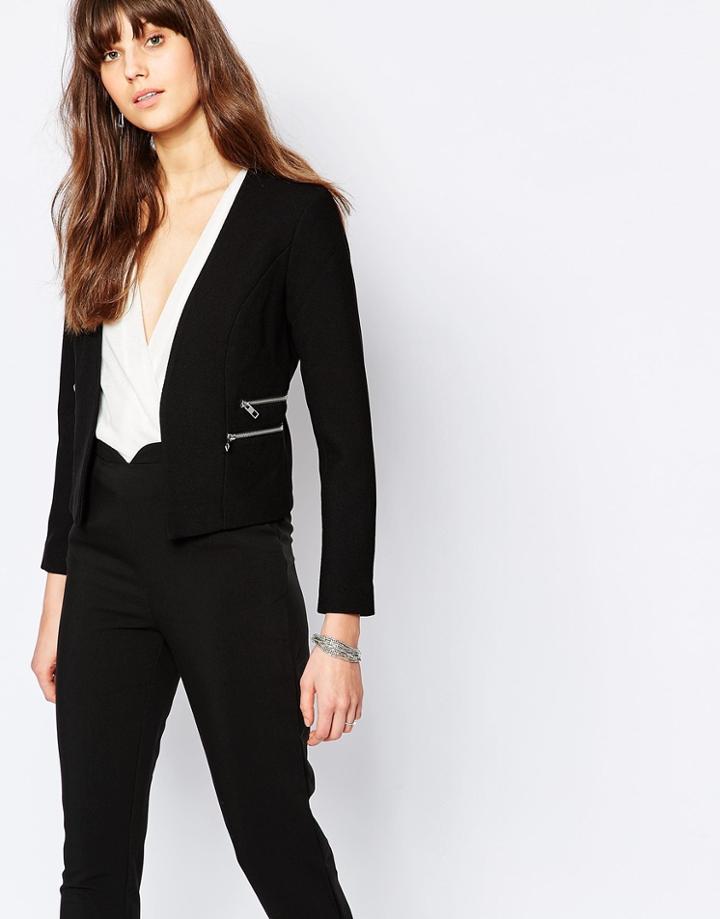 Jdy Boxy Jacket With Zip Detail - Black