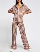 River Island Satin Geo Print Shirt In Brown